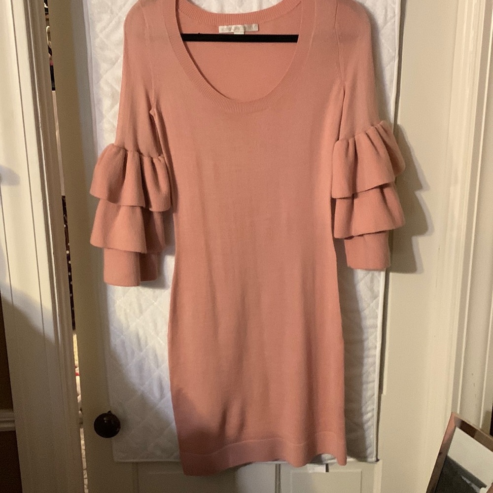 Boston Proper knit ruffle sleeve sweater dress,blush pink, size xxs. Worn once